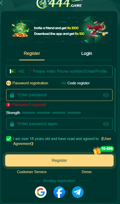 Register & Login to C444 Game
